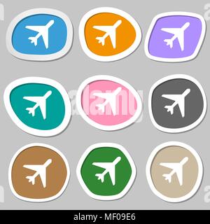 airplane icon symbols. Multicolored paper stickers. Vector illustration Stock Vector