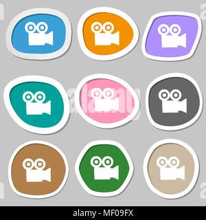 video camera icon symbols. Multicolored paper stickers. Vector illustration Stock Vector