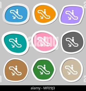 elevator, Escalator, Staircase icon symbols. Multicolored paper stickers. Vector illustration Stock Vector