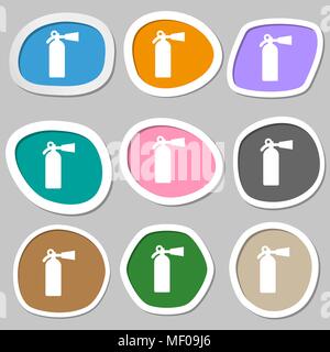 extinguisher icon symbols. Multicolored paper stickers. Vector illustration Stock Vector