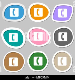 handset icon symbols. Multicolored paper stickers. Vector illustration Stock Vector
