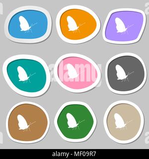 butterfly icon symbols. Multicolored paper stickers. Vector illustration Stock Vector