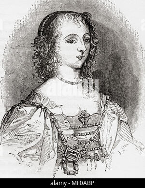Henrietta Maria of France, 1609 – 1669.  Queen consort of England, Scotland, and Ireland as the wife of King Charles I.  From Old England: A Pictorial Museum, published 1847. Stock Photo