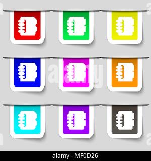 Notepad, calendar icon sign. Set of multicolored modern labels for your design. Vector illustration Stock Vector
