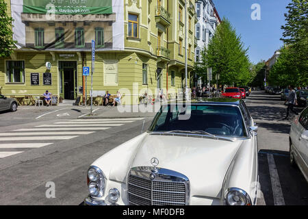 Jiriho z Podebrad Square Prague Vinohrady Oldtimer Mercedes-Benz Street view Stock Photo