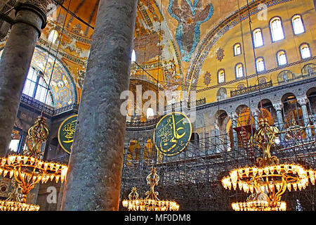 ISTANBUL, TURKEY - MARCH 30, 2013: Old chandeliers in Hagia Sophia basilica, Istanbul, Turkey Stock Photo