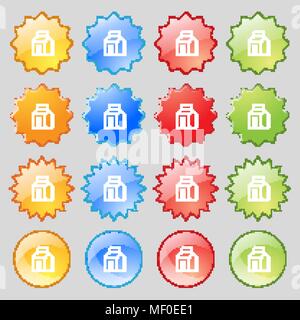 Milk, Juice, Beverages, Carton Package icon sign. Big set of 16 colorful modern buttons for your design. Vector illustration Stock Vector