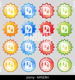 Audio, MP3 file icon sign. Big set of 16 colorful modern buttons for your design. Vector illustration Stock Vector