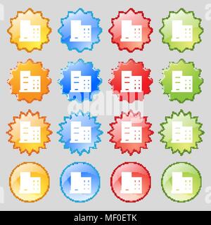 high-rise commercial buildings and residential apartments icon sign. Big set of 16 colorful modern buttons for your design. Vector illustration Stock Vector