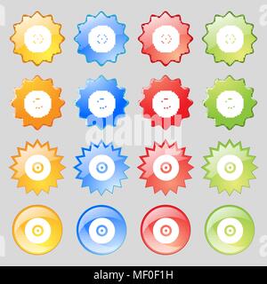 CD or DVD  icon sign. Set from sixteen multi-colored glass buttons with place for text. Vector illustration Stock Vector