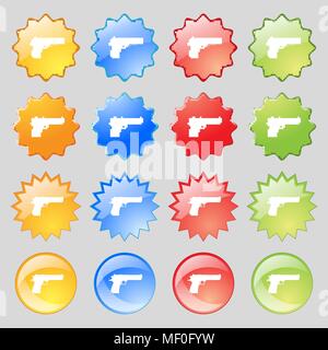 gun icon sign. Big set of 16 colorful modern buttons for your design. Vector illustration Stock Vector
