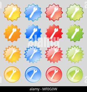 wrench icon sign. Big set of 16 colorful modern buttons for your design. Vector illustration Stock Vector