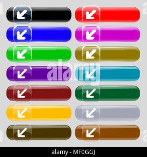 turn to full screen icon sign. Set from fourteen multi-colored glass buttons with place for text. Vector illustration Stock Vector