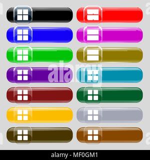 List menu, Content view options  icon sign. Set from fourteen multi-colored glass buttons with place for text. Vector illustration Stock Vector