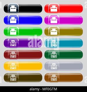 Hotkey  icon sign. Set from fourteen multi-colored glass buttons with place for text. Vector illustration Stock Vector