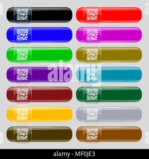 Qr code icon sign. Set from fourteen multi-colored glass buttons with place for text. Vector illustration Stock Vector