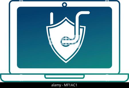 laptop computer with shield and worm virus Stock Vector