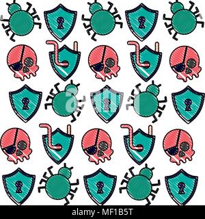 computer virus set pattern Stock Vector