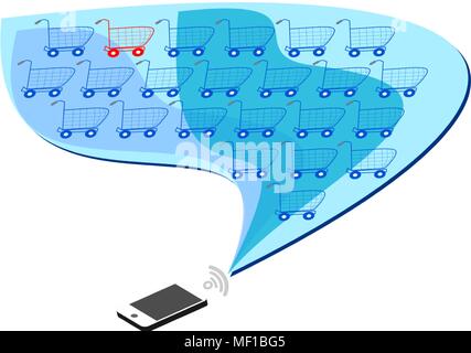 Electronic commerce with smart phone, concept of modern commerce. Stock Vector