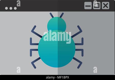 template windows with bug virus attack icon Stock Vector
