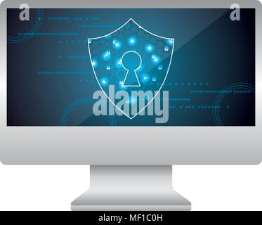 monitor computer with shield guard Stock Vector