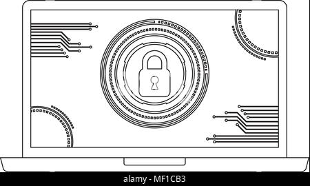 laptop computer with padlock and circuit electric Stock Vector