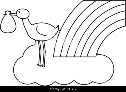 cute stork flying with cloud and rainbow Stock Vector Image & Art - Alamy