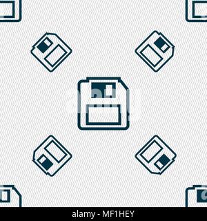 floppy disk icon sign. Seamless pattern with geometric texture. Vector illustration Stock Vector