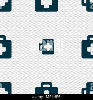 first aid kit icon sign. Seamless pattern with geometric texture. Vector illustration Stock Vector