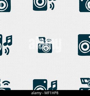 music column, disco, music, melody, speaker icon sign. Seamless pattern with geometric texture. Vector illustration Stock Vector