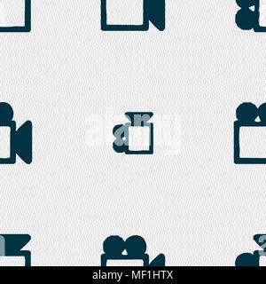 camcorder icon sign. Seamless pattern with geometric texture. Vector illustration Stock Vector