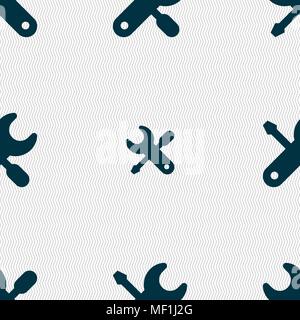 screwdriver, key, settings icon sign. Seamless pattern with geometric texture. Vector illustration Stock Vector