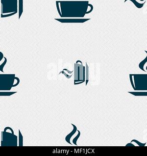 tea, coffee icon sign. Seamless pattern with geometric texture. Vector illustration Stock Vector