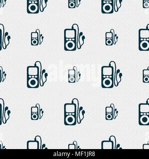 MP3 player, headphones, music icon sign. Seamless pattern with geometric texture. Vector illustration Stock Vector