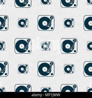 Gramophone, vinyl icon sign. Seamless pattern with geometric texture. Vector illustration Stock Vector