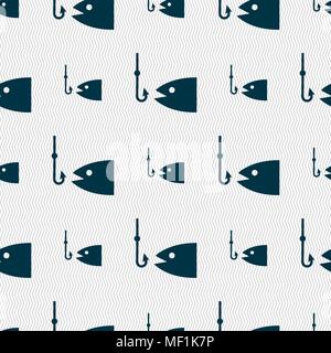 Fishing icon sign. Seamless pattern with geometric texture. Vector illustration Stock Vector
