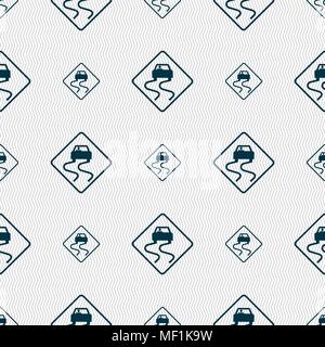 Road slippery icon sign. Seamless pattern with geometric texture. Vector illustration Stock Vector