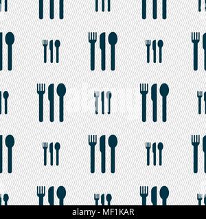 fork, knife, spoon icon sign. Seamless pattern with geometric texture. Vector illustration Stock Vector
