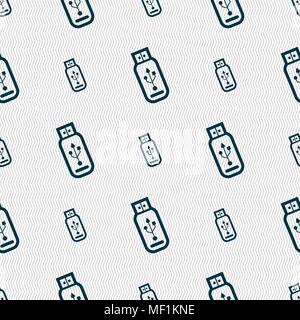 Usb flash drive icon sign. Seamless pattern with geometric texture. Vector illustration Stock Vector