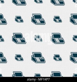 Cash register machine icon sign. Seamless pattern with geometric texture. Vector illustration Stock Vector