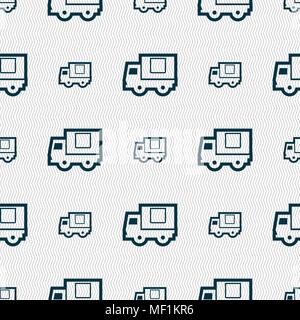 Delivery truck icon  sign. Seamless pattern with geometric texture. Vector illustration Stock Vector