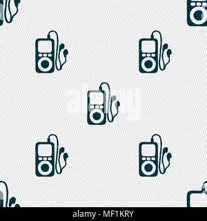 MP3 player, headphones, music icon sign. Seamless pattern with geometric texture. Vector illustration Stock Vector