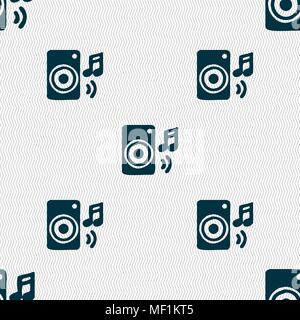 music column, disco, music, melody, speaker icon sign. Seamless pattern with geometric texture. Vector illustration Stock Vector