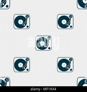 Gramophone, vinyl icon sign. Seamless pattern with geometric texture. Vector illustration Stock Vector