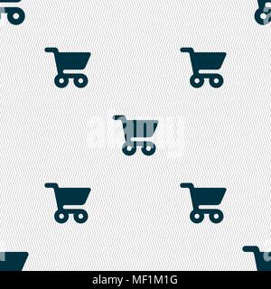 shopping basket icon sign. Seamless pattern with geometric texture. Vector illustration Stock Vector