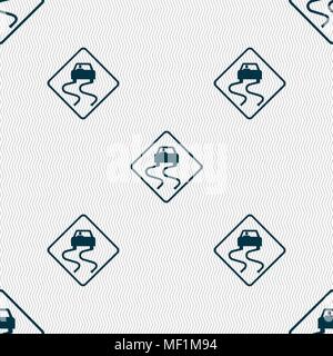 Road slippery icon sign. Seamless pattern with geometric texture. Vector illustration Stock Vector