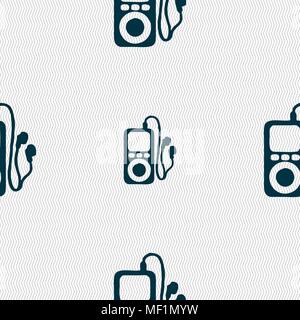 MP3 player, headphones, music icon sign. Seamless pattern with geometric texture. Vector illustration Stock Vector