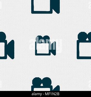 camcorder icon sign. Seamless pattern with geometric texture. Vector illustration Stock Vector