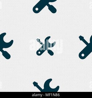 screwdriver, key, settings icon sign. Seamless pattern with geometric texture. Vector illustration Stock Vector