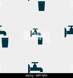 faucet, glass, water icon sign. Seamless pattern with geometric texture. Vector illustration Stock Vector